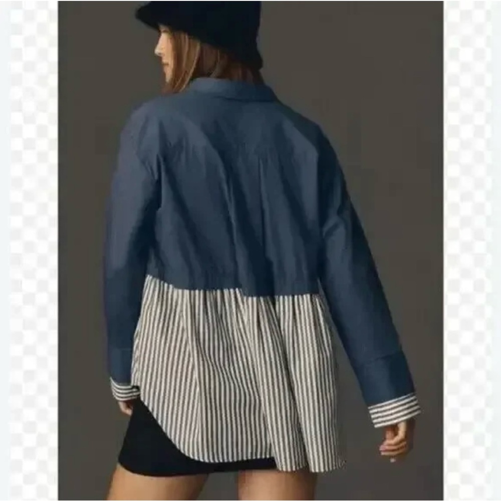 Anthropologie Navy and White Striped Button-Up Shirt